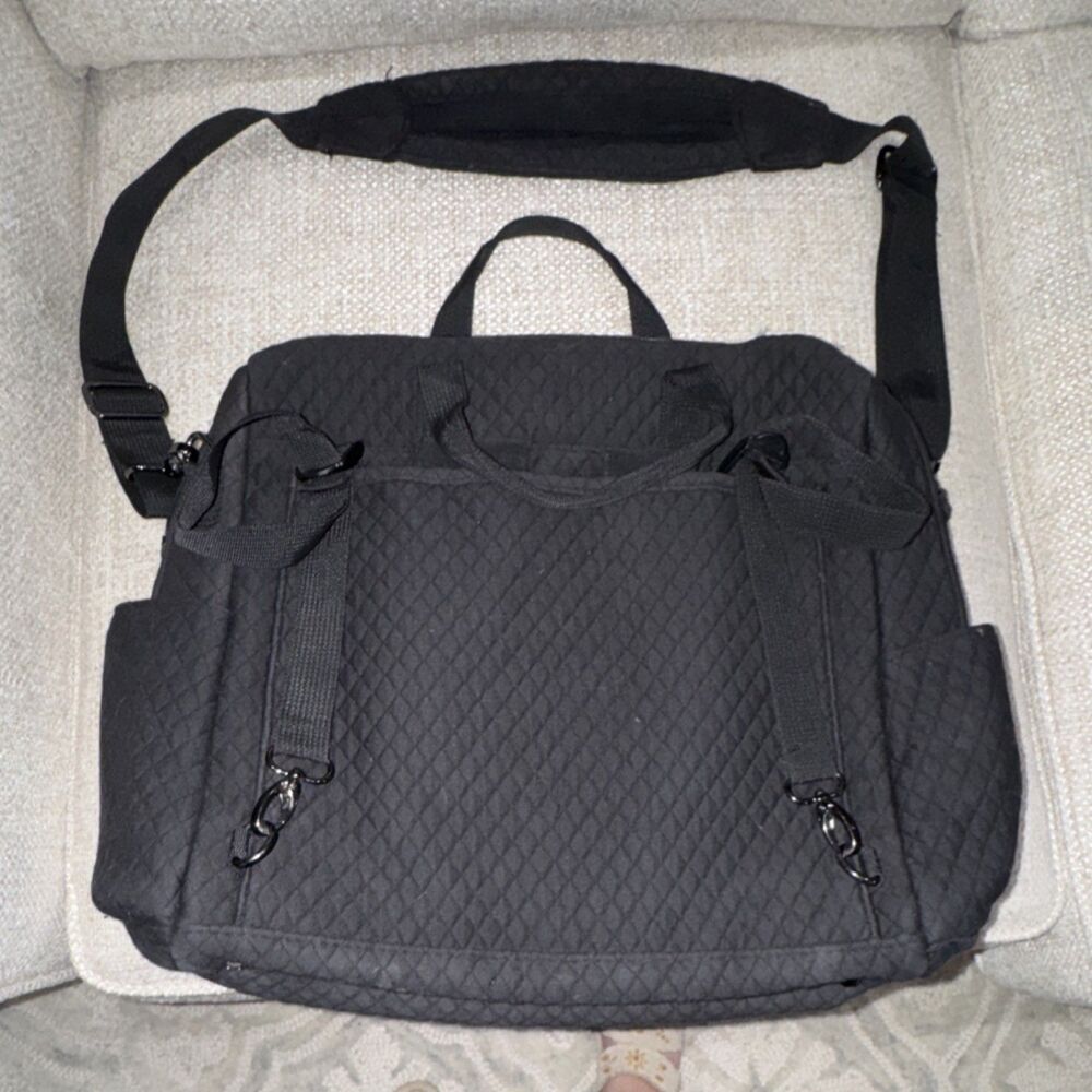 Moby Quilted Black Baby Diaper Bag Adjustable Strap Inner Outer Pockets